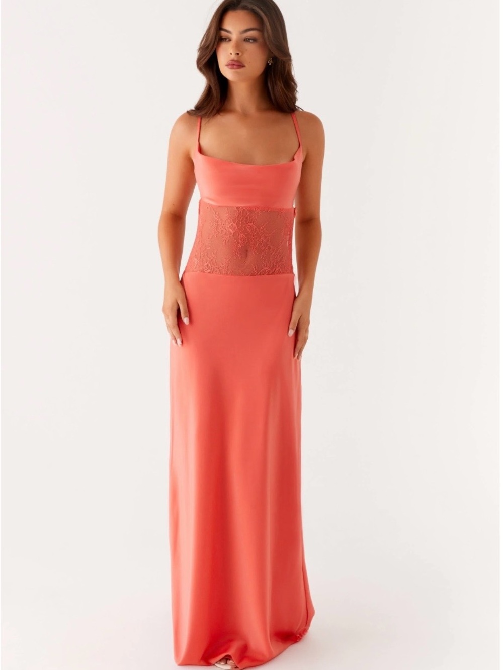 Peppermayo Coral Lace Waist Maxi Slip Dress